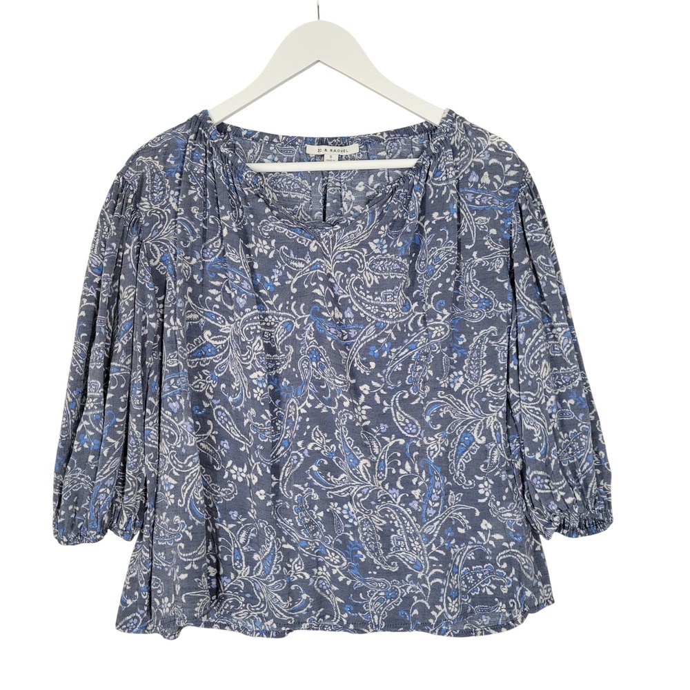 Zac & Rachel Blouse Womens Small Blue Paisley 3/4 Sleeve Peasant Top Flowy Boho